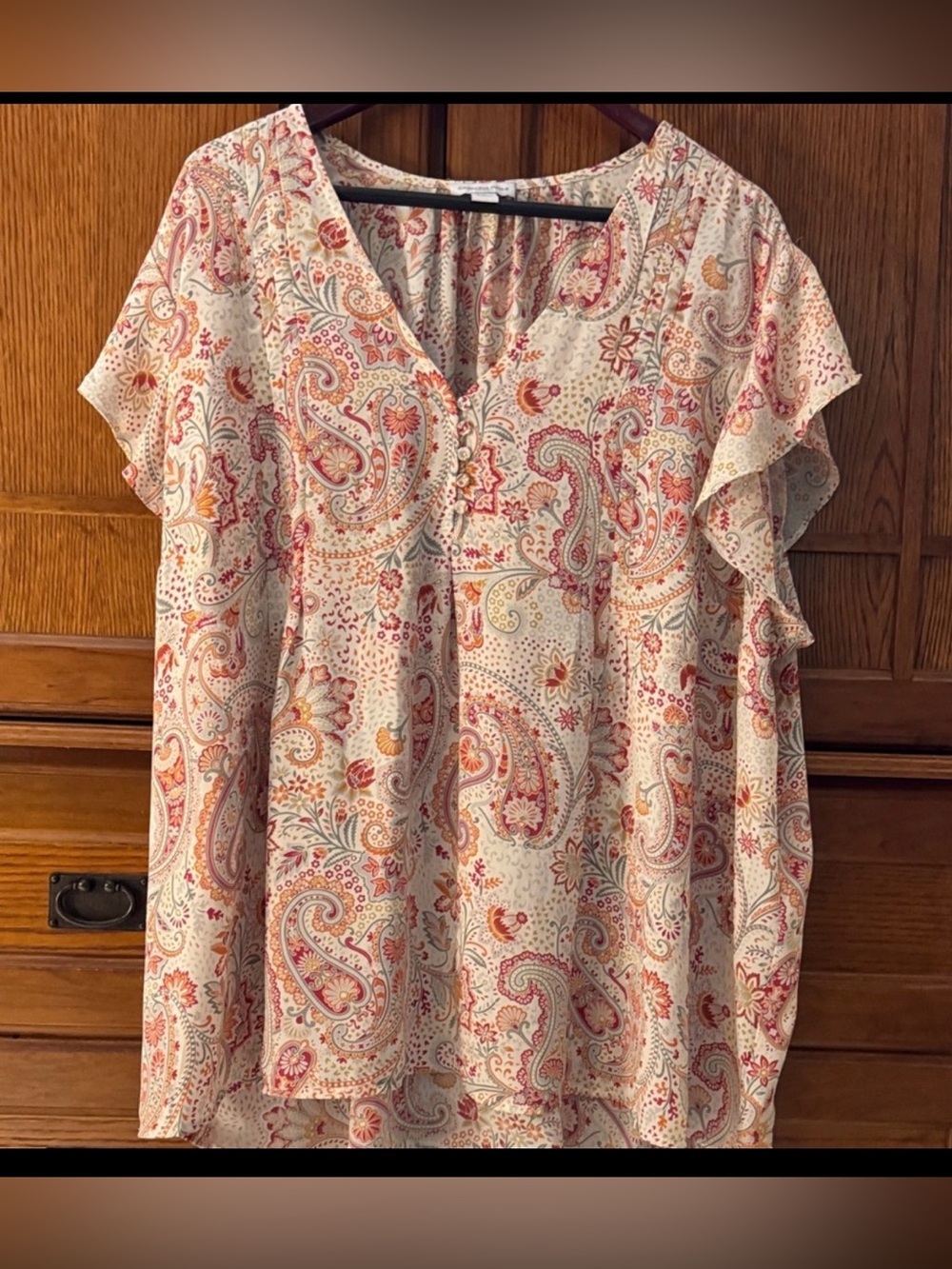 Carolina Belle Paisley Print V-neck Flutter Sleeve Sheer Chiffon Top Grandmacore